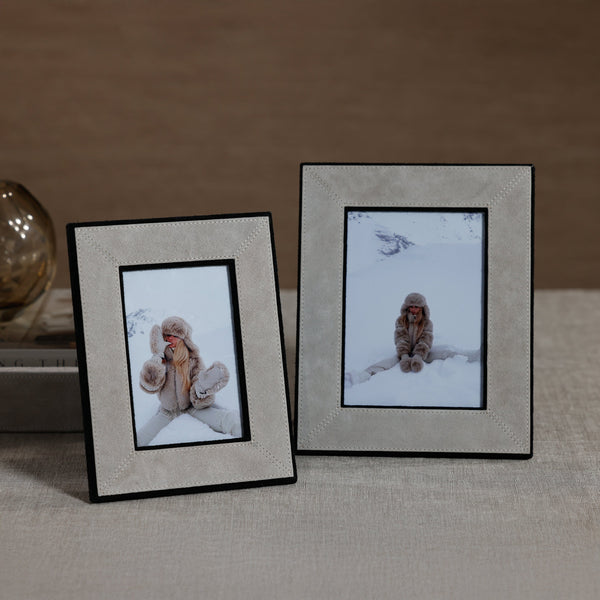 Arden Gray & Black Suede Leather Photo Frame, 5x7 - Frame Detail | Bone & Brass