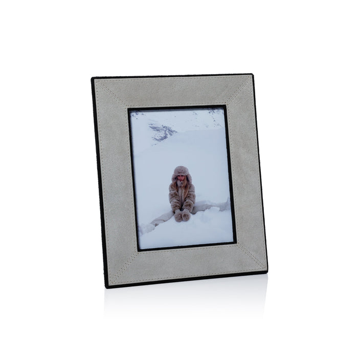Arden Gray & Black Suede Leather Photo Frame, 5x7 | Bone & Brass