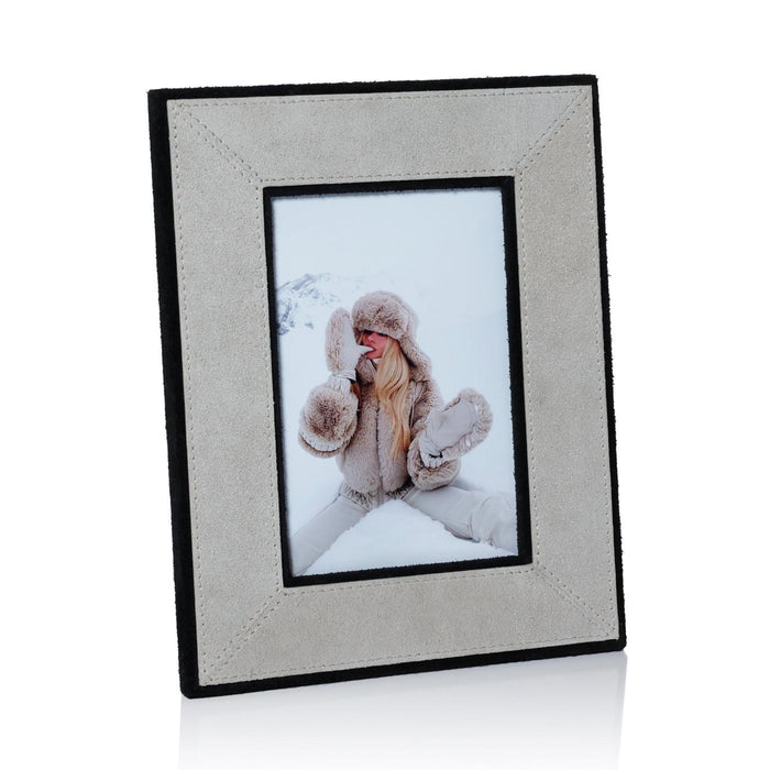 Arden Gray Suede Leather Photo Frame, 4x6 | Bone & Brass