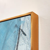 Abstract giclee canvas painting with blue and white tones, black accents, and a gold frame.