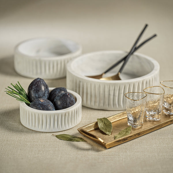 Arezzo Carved White Marble Serving Bowl - Bowl Detail | Bone & Brass