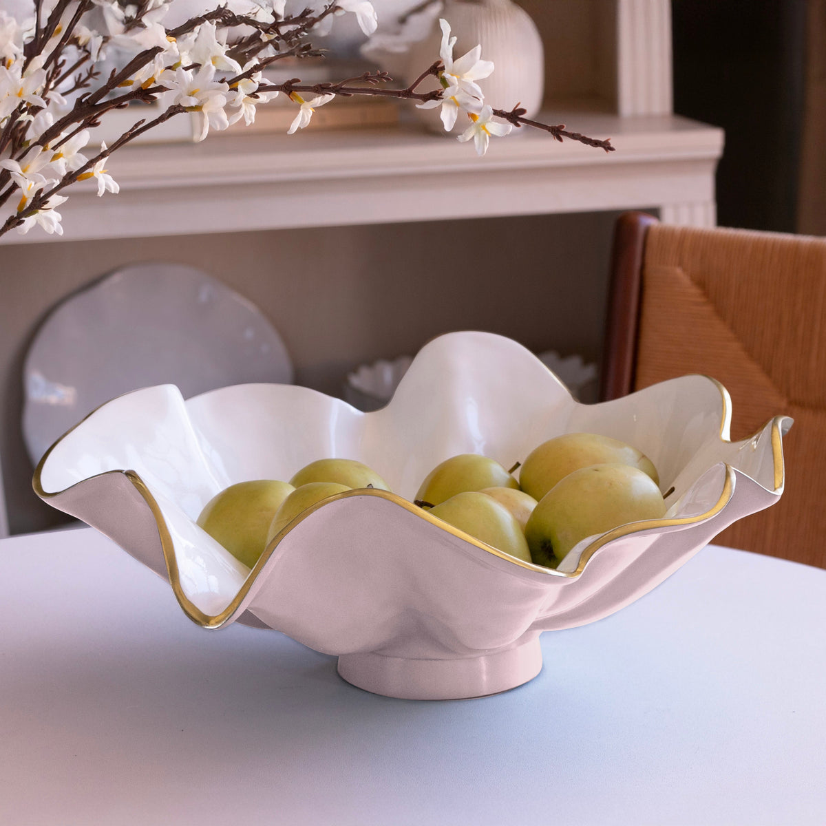 Aries Blush Pink & White Serving Bowl - Bowl Top View | Bone & Brass