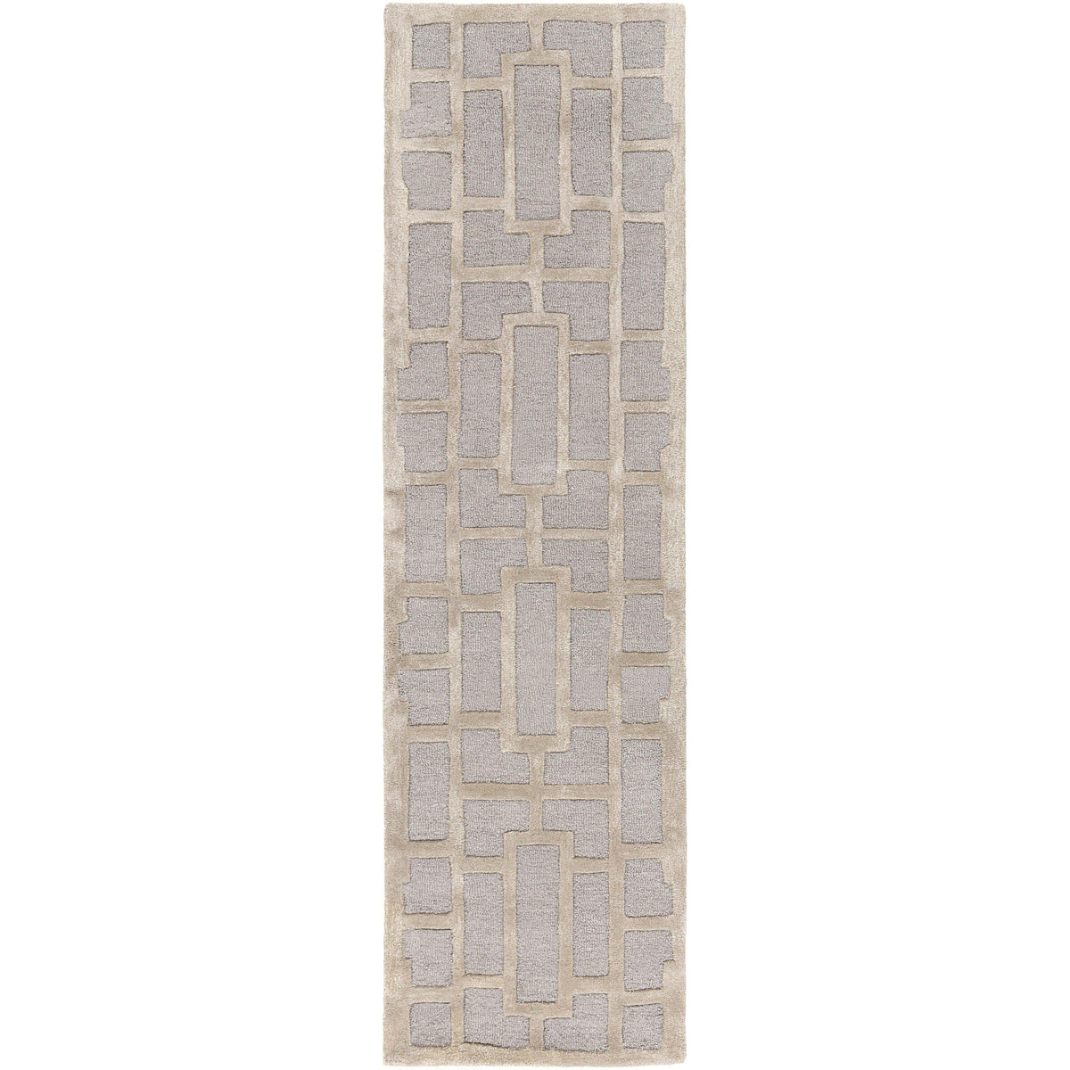 Arise Gray & Beige Hand Tufted Wool Rug with modern geometric pattern.