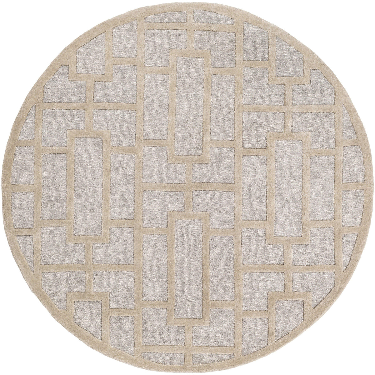Round Arise Gray & Beige Hand Tufted Wool Rug with modern geometric pattern.