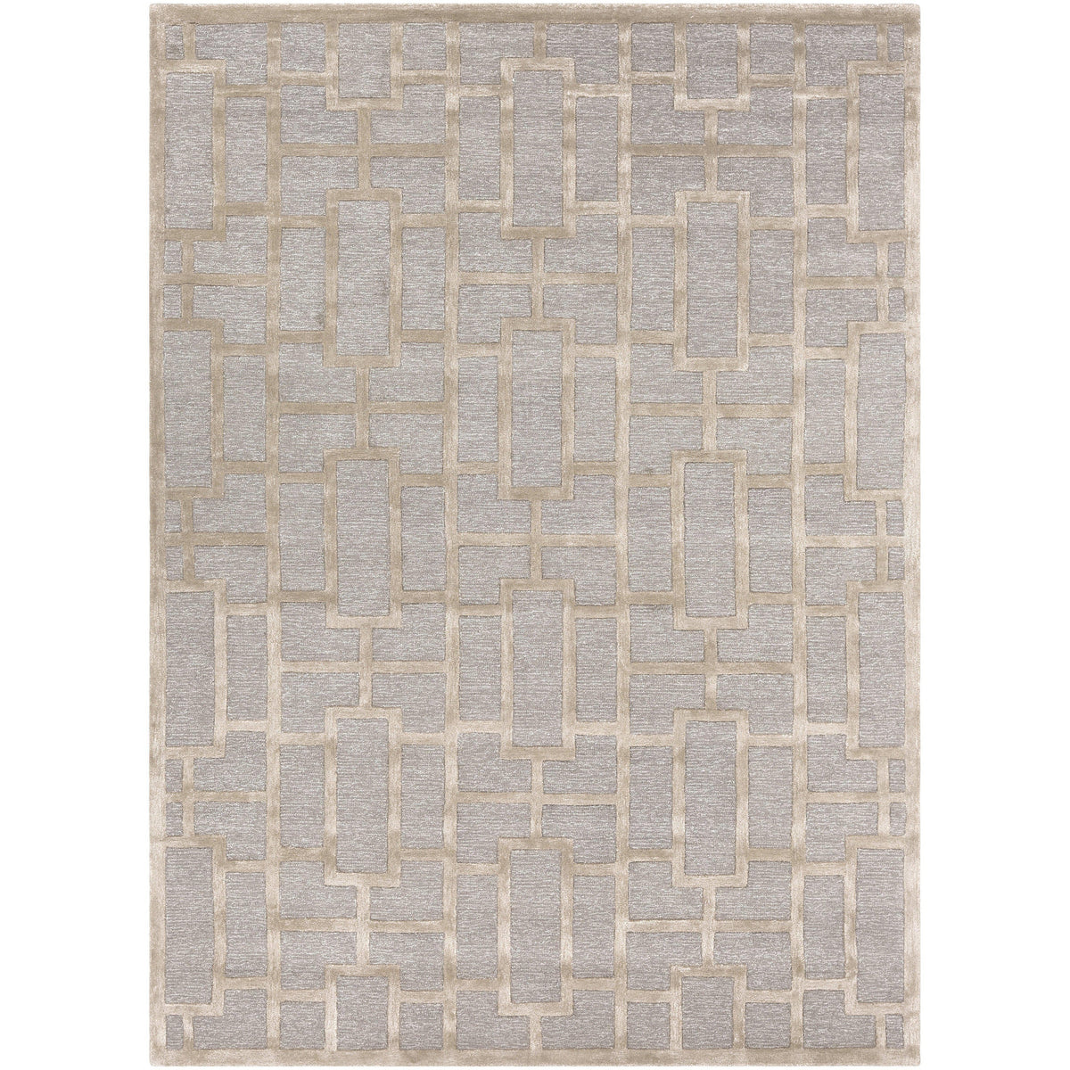 Arise Gray & Beige Hand Tufted Wool Rug with a modern geometric pattern.