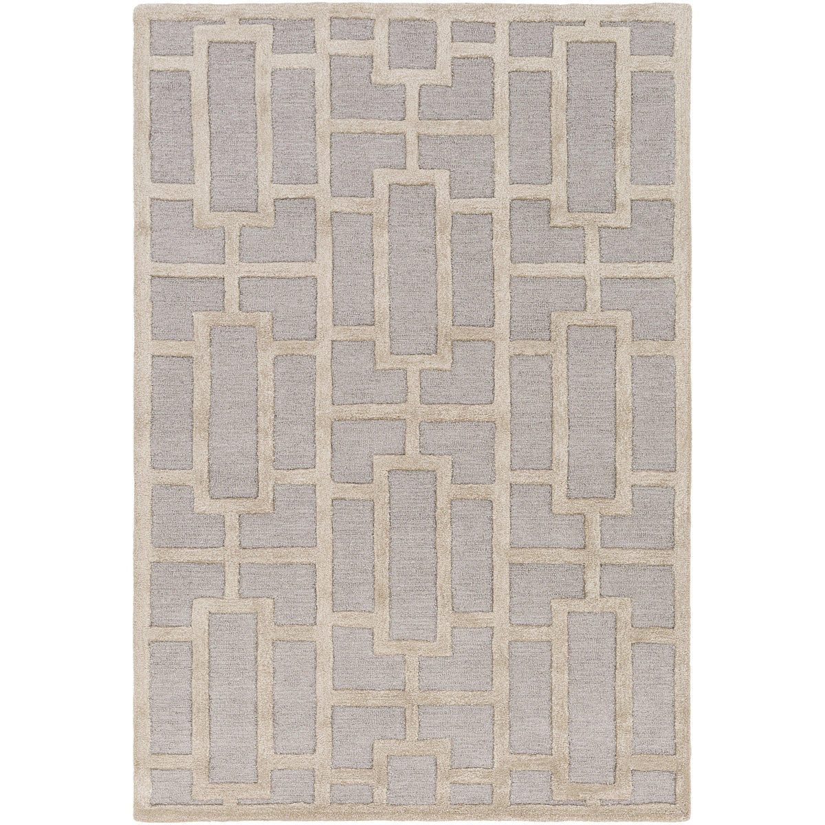 Arise Gray & Beige Hand Tufted Wool Rug with a modern geometric pattern.