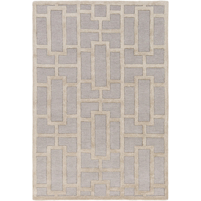 Arise Gray & Beige Hand Tufted Wool Rug with a modern geometric pattern.