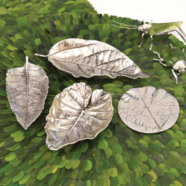Arlo Quaking Leaf Antique Pewter Trays, Set 6 - Tray Detail | Bone & Brass