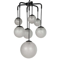 Artemis Chandelier: Black steel frame with seven suspended handblown glass bubbles.