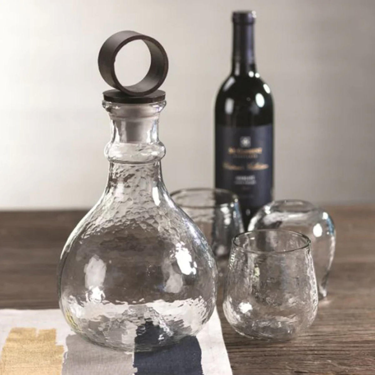 Artisan Hammered Glass Decanter w/ Iron Top - Decanter Stopper Detail | Bone & Brass