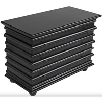 Hand-rubbed black mahogany Ascona 3-drawer chest with ribbed top and bun feet.