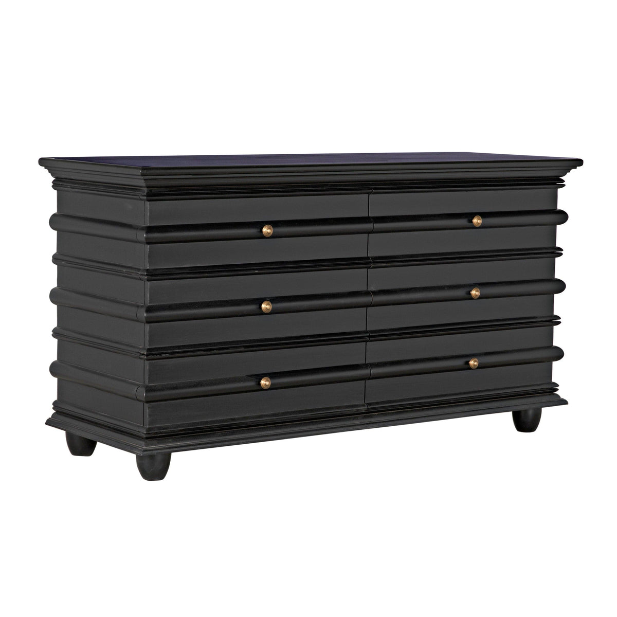 Ascona 6-drawer chest in hand-rubbed black mahogany with coordinating hardware.