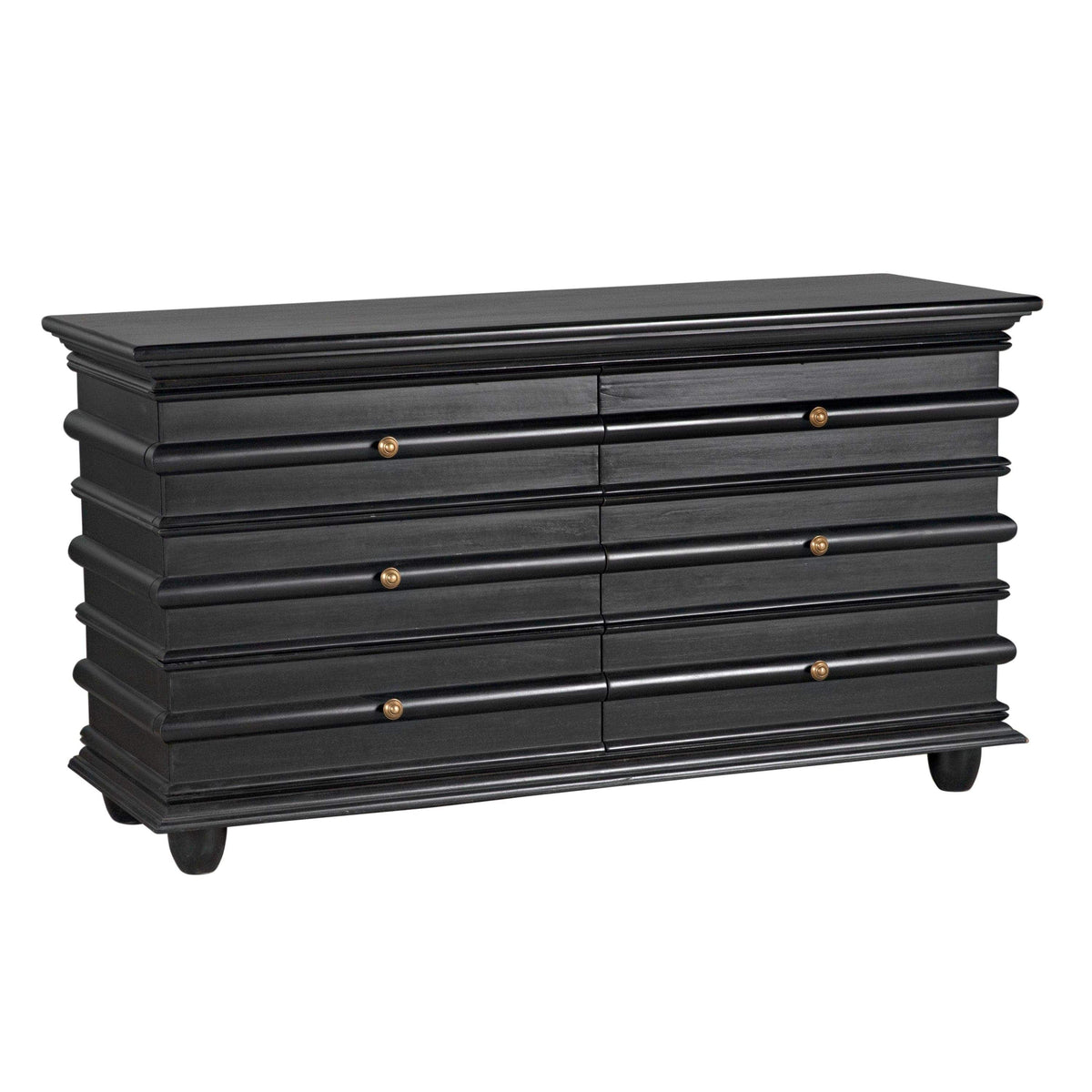 Hand-rubbed black mahogany Ascona 6-drawer chest with classic design and coordinating hardware.