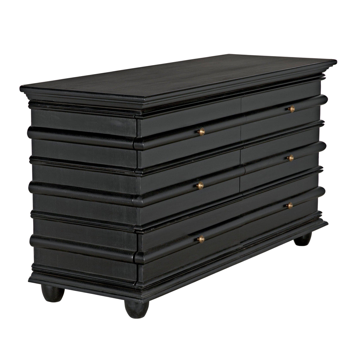 Hand-rubbed black mahogany Ascona 6-drawer chest with classic design and coordinating hardware.