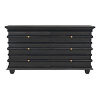 Ascona 6-drawer chest in hand-rubbed black mahogany with gold hardware.