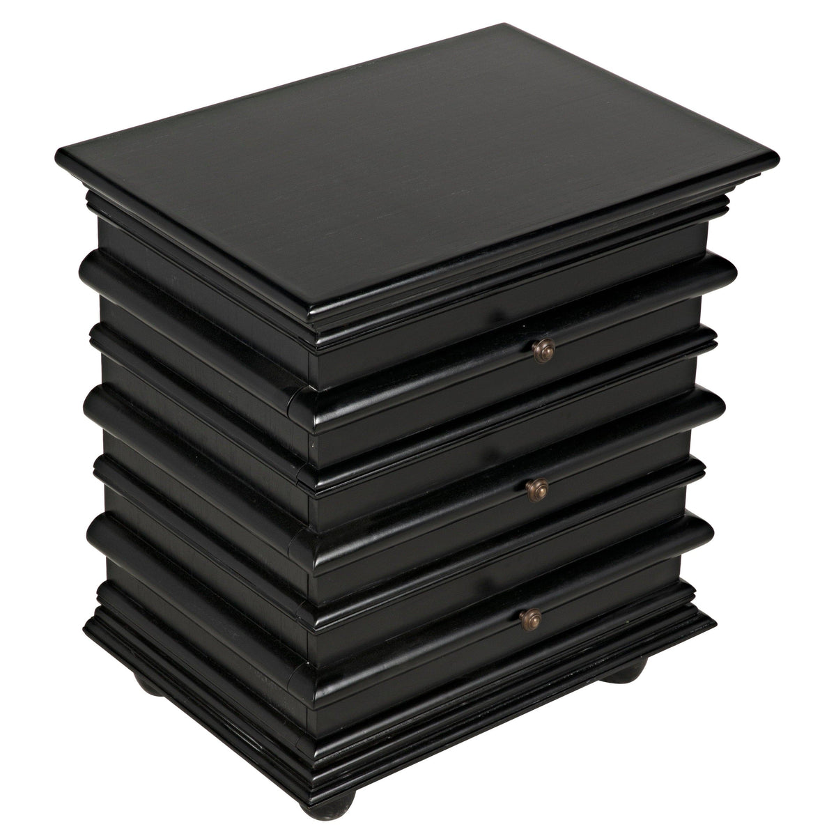 Ascona Hand Rubbed Black mahogany side table with three drawers and coordinating hardware.