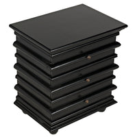 Ascona Hand Rubbed Black mahogany side table with three drawers and coordinating hardware.