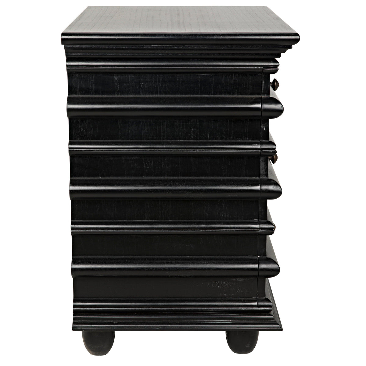 Ascona Hand Rubbed Black mahogany side table with three drawers and coordinating hardware.