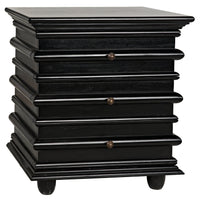 Ascona hand-rubbed black mahogany side table with three drawers and classic design.