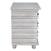 Ascona Side Table in white wash mahogany with brass pulls, featuring a stacked, ridged design.