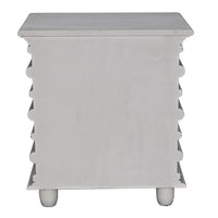 Ascona Side Table in white wash mahogany, featuring decorative carved sides and sturdy feet.