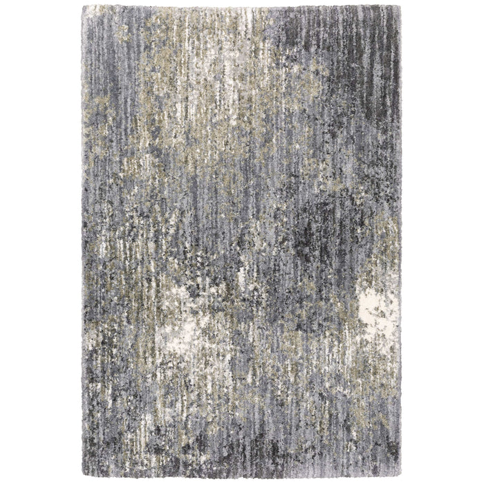Aspen Grey, Charcoal & Ivory Contemporary Rug with abstract blue and gray microfiber polyester design.