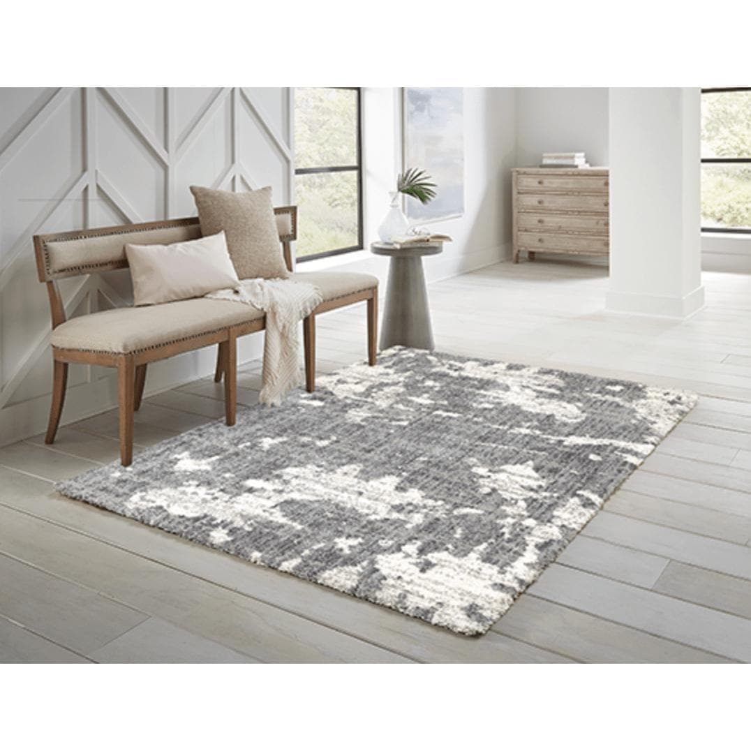 Aspen Grey & Ivory Contemporary Rug, super soft space-dyed microfiber polyester with a modern textured pattern.