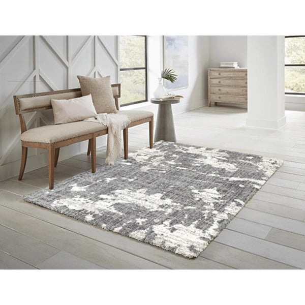 Aspen Grey & Ivory Contemporary Rug, super soft space-dyed microfiber polyester with a modern textured pattern.