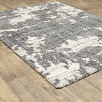 Aspen Grey & Ivory Contemporary Rug, super soft space dyed microfiber polyester with modern blue and gray textured pattern.