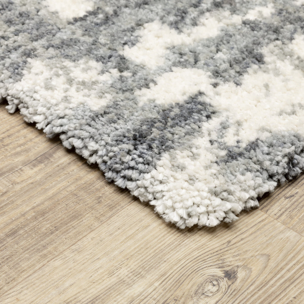 Aspen Grey & Ivory Contemporary Rug, super soft space dyed microfiber polyester with textured blue and gray pattern.