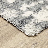 Aspen Grey & Ivory Contemporary Rug, super soft space dyed microfiber polyester with textured blue and gray pattern.