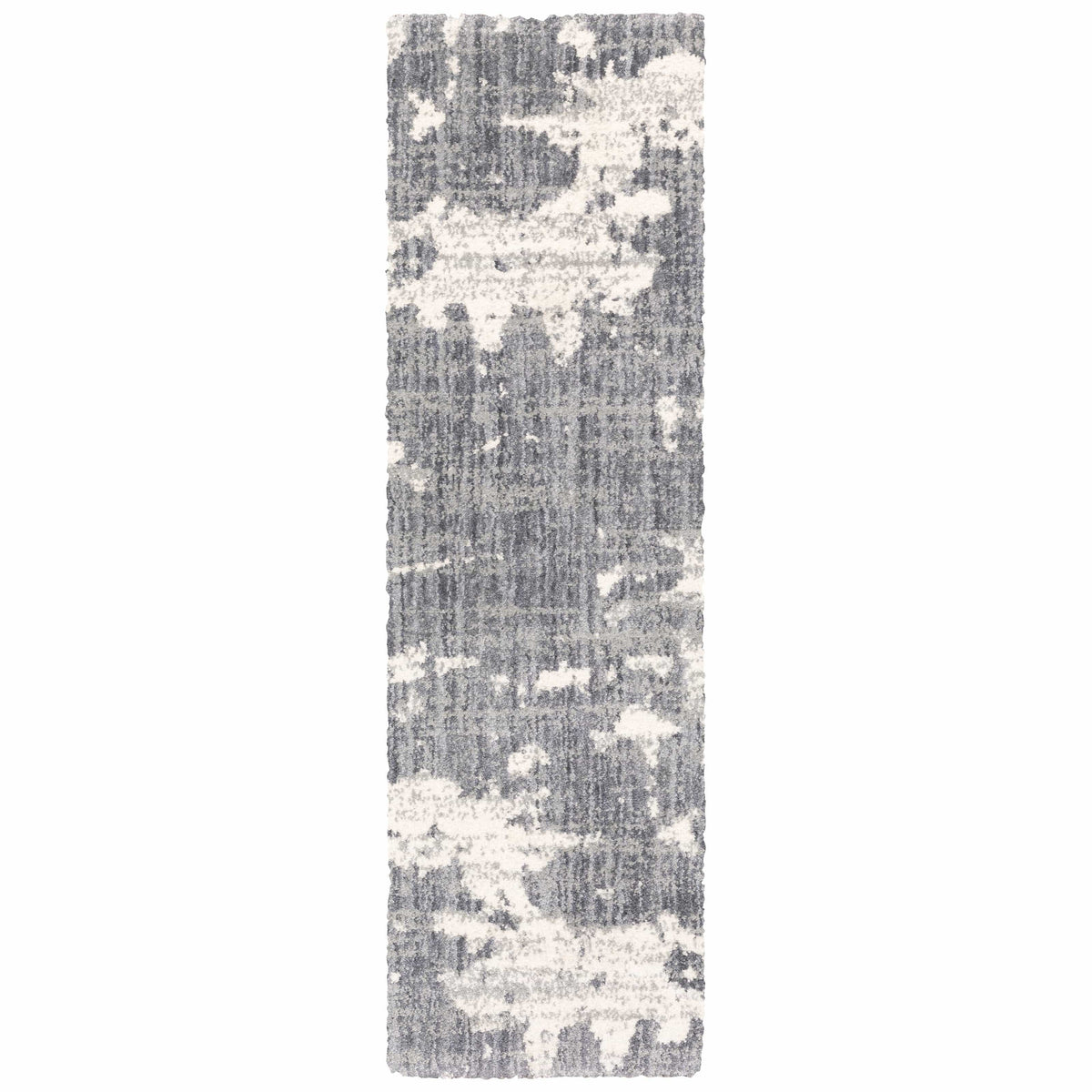 Aspen Grey & Ivory Contemporary Rug, super soft space dyed microfiber polyester with modern blue and gray textured pattern.