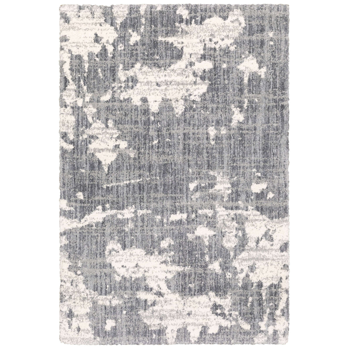 Aspen Grey & Ivory Contemporary Rug, super soft space dyed microfiber polyester with modern blue and gray textured pattern.