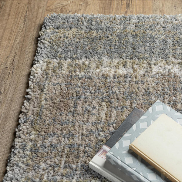 Aspen Grey & Ivory Contemporary Striped Rug, super soft microfiber polyester with textured blue and gray shades.