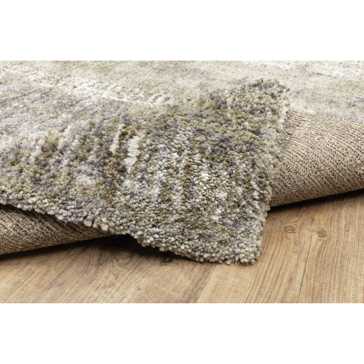 Aspen Grey & Ivory Contemporary Striped Rug, super soft space-dyed microfiber polyester with textured pattern.
