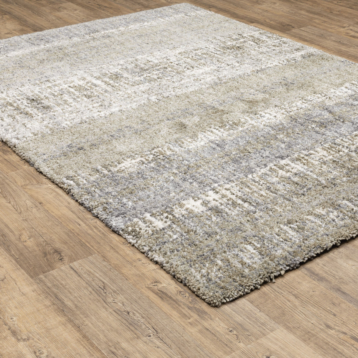Aspen Grey & Ivory Contemporary Striped Rug, soft microfiber polyester with textured blue and gray pattern.
