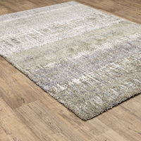 Aspen Grey & Ivory Contemporary Striped Rug, soft microfiber polyester with textured blue and gray pattern.