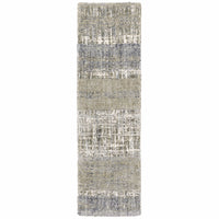Aspen Grey & Ivory Contemporary Striped Rug with textured blue, gray, and ivory polyester stripes.