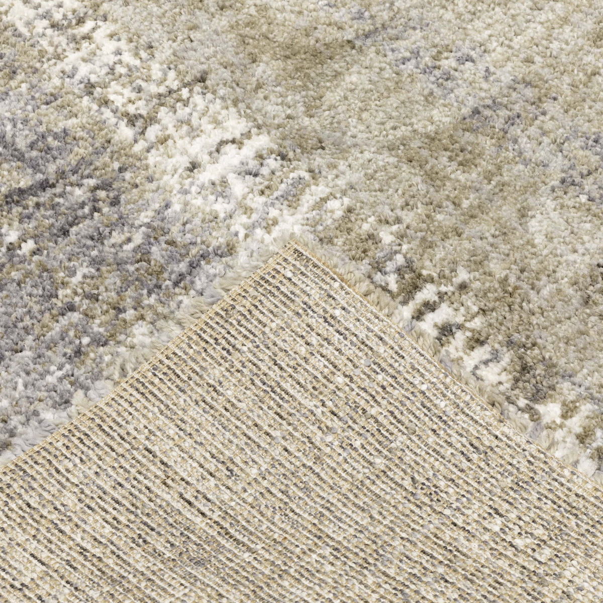 Aspen Grey & Ivory contemporary striped rug, super soft space-dyed microfiber polyester with woven polypropylene back.