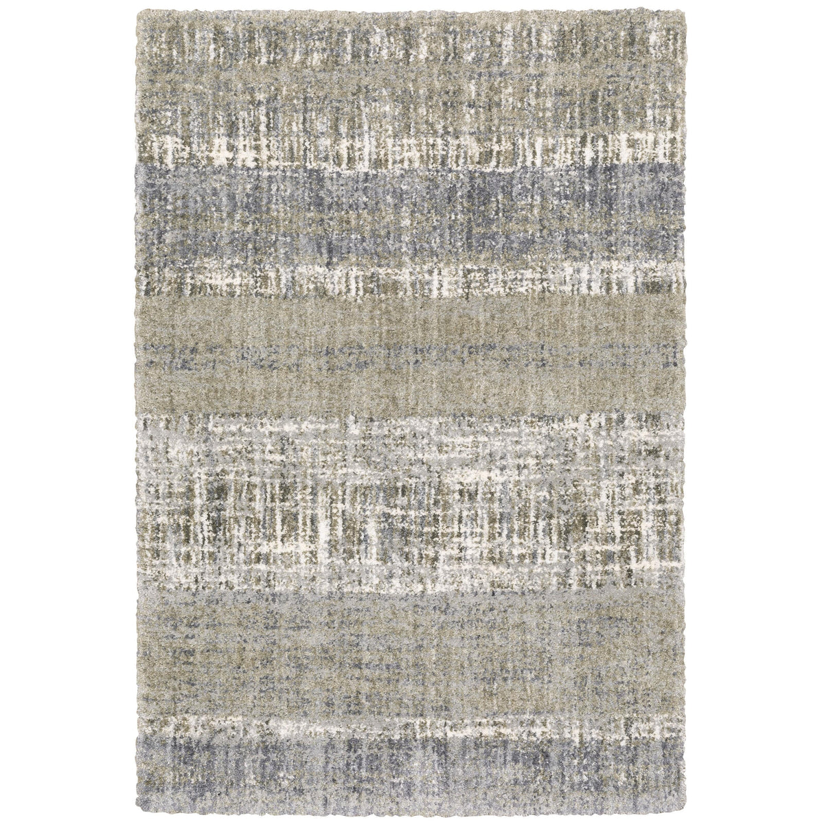 Aspen Grey & Ivory Contemporary Striped Rug, soft space-dyed microfiber polyester with textured blue and gray stripes.