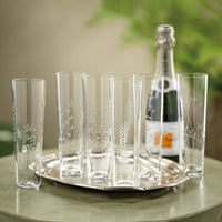 Assorted Botanical Etched Flutes, Set of 6 - Glass Stem Detail | Bone & Brass