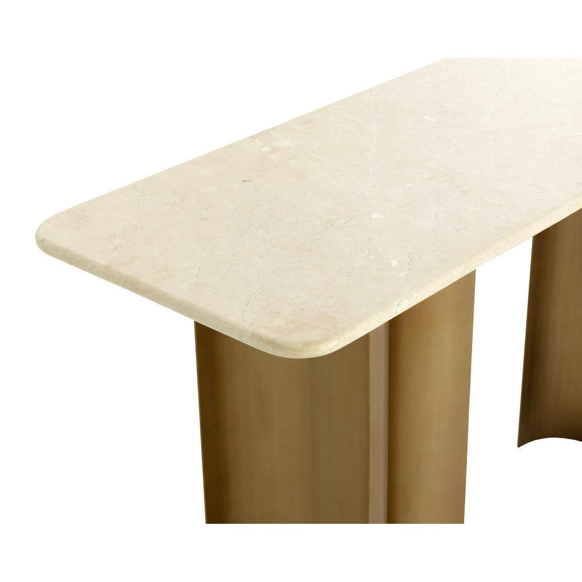 Astara Antique Brass & Cream Marble Console Table - Table Detail | Bone & Brass