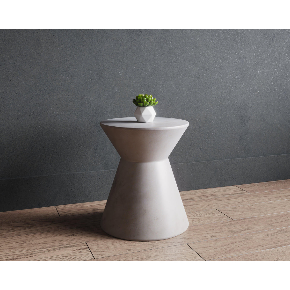 Astley White Concrete Hourglass Side Table - Table Side View | Bone & Brass