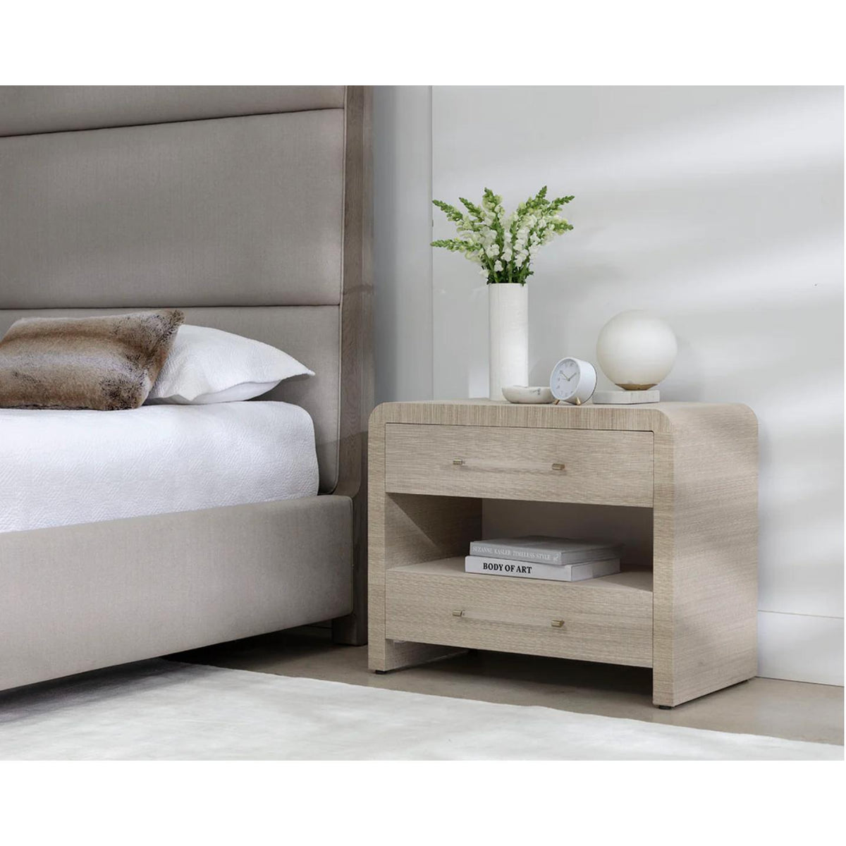 Atherton Sand Raffia Nightstand - Nightstand Side View | Bone & Brass