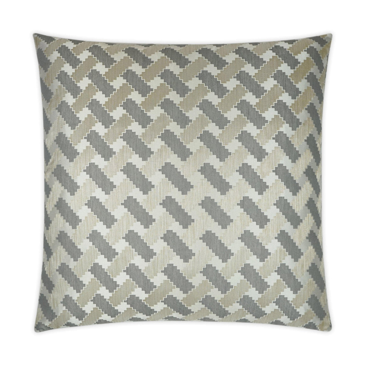 Atlantic Throw Pillow, 24x24, in ivory and pewter with a geometric woven pattern.