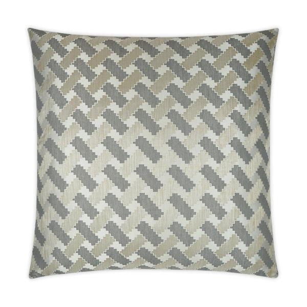 Atlantic Throw Pillow, 24x24, in ivory and pewter with a geometric woven pattern.
