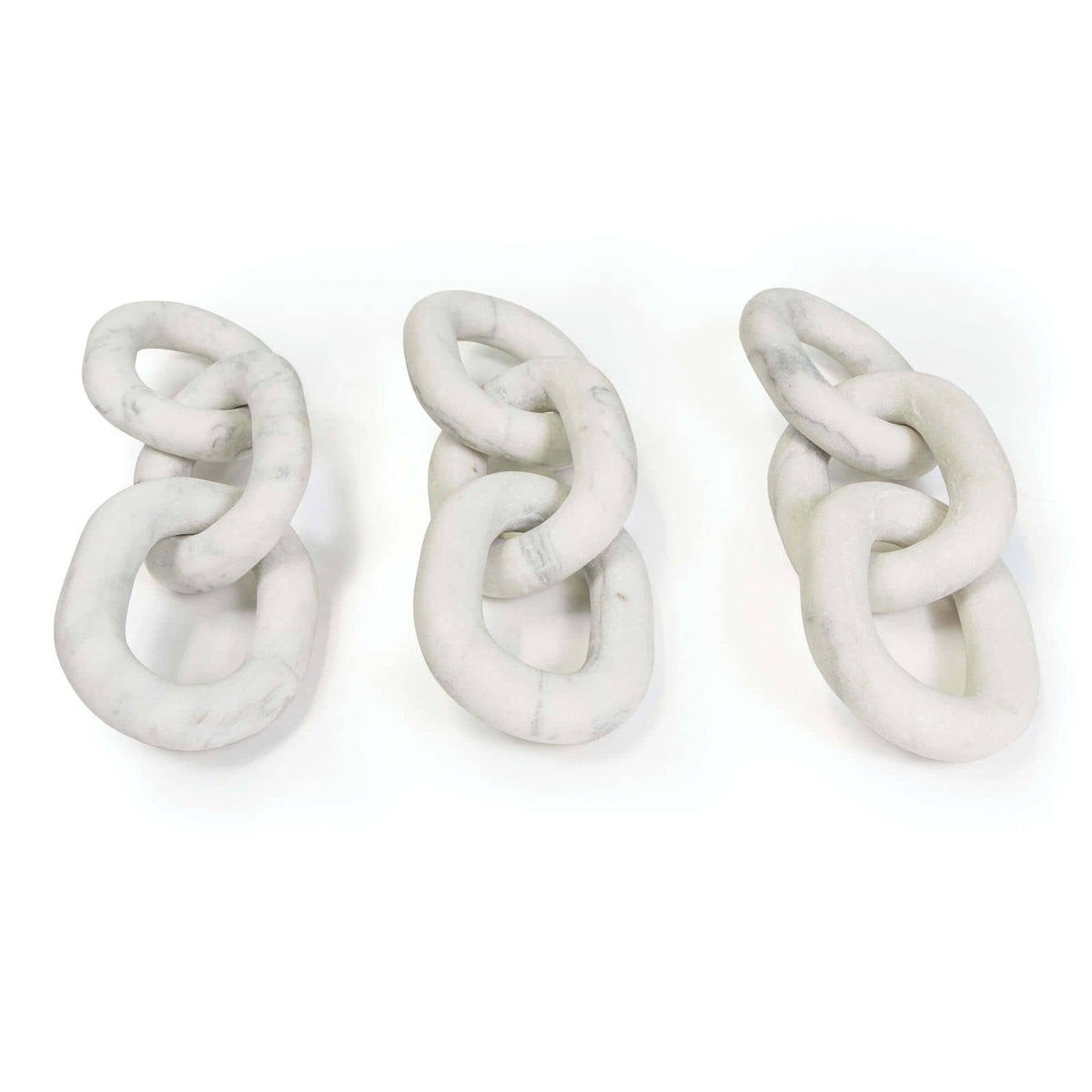 White Atlas Marble Chain accent piece, 13.5" wide, featuring three interlocked links.
