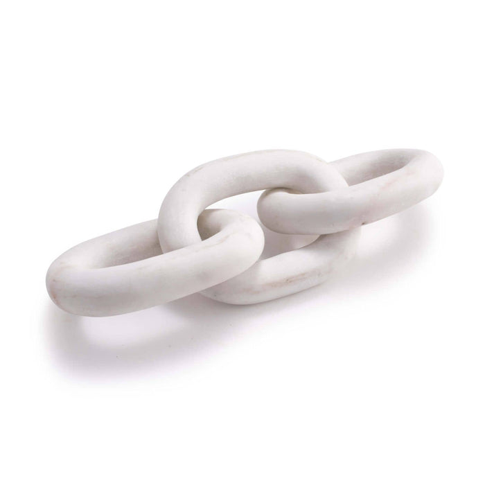 Atlas white marble chain accent piece, 13.5" wide, with three interlocking links.