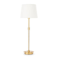 Auburn Gold Leaf Crystal Buffet Lamp with a tall, slender gold and clear body, metal base, and crisp linen shade.