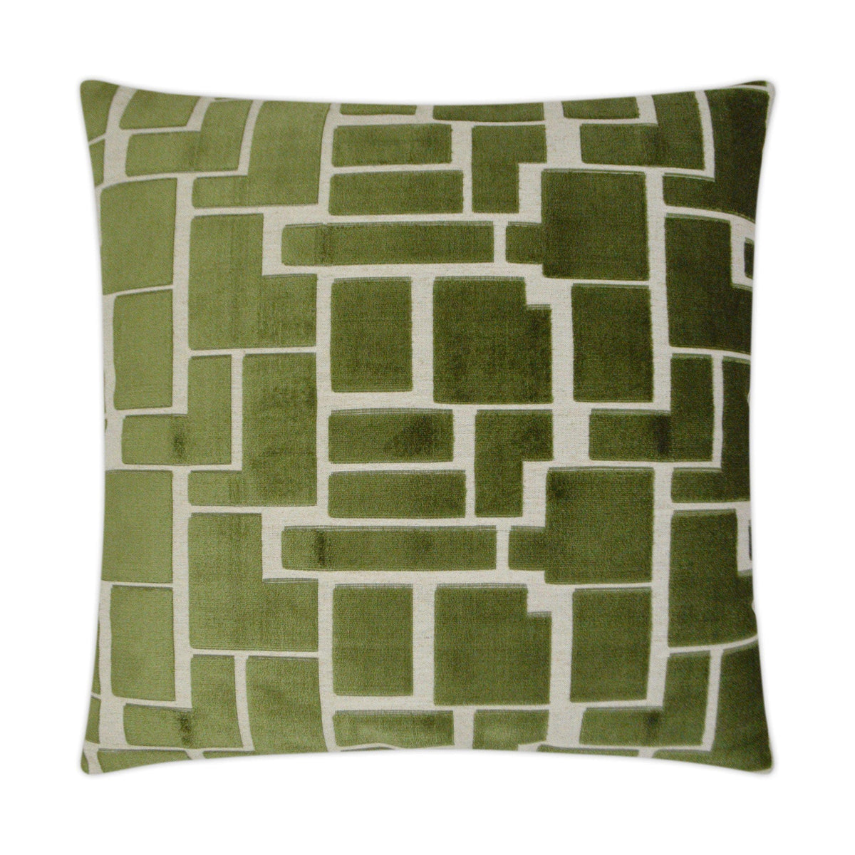 24" green and beige geometric throw pillow with a tailored finish and plush feather down insert.